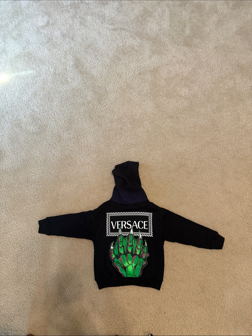 Versace Kids Black Hoodie with Green Claw Graphic